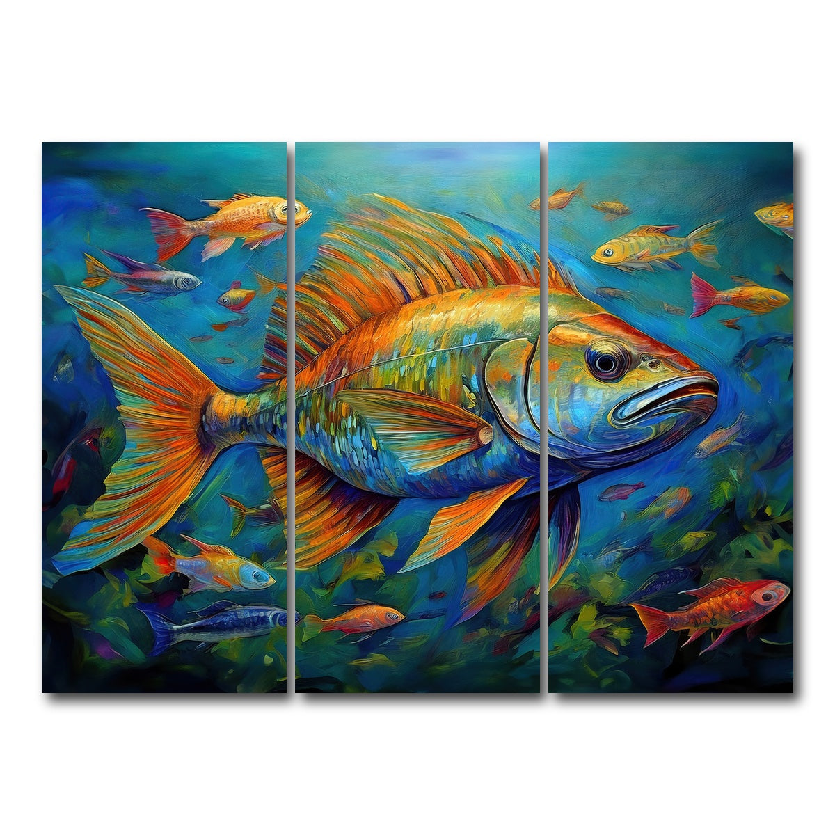 AUTO-MOCKUP WHITE | Painting art of fish | 3 Piece | Gallery Wrap Canvas | group=8x18