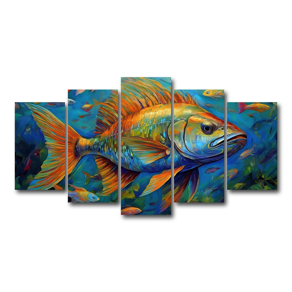 AUTO-MOCKUP WHITE | Painting art of fish | 5 Piece | Gallery Wrap Canvas | group=5_normal