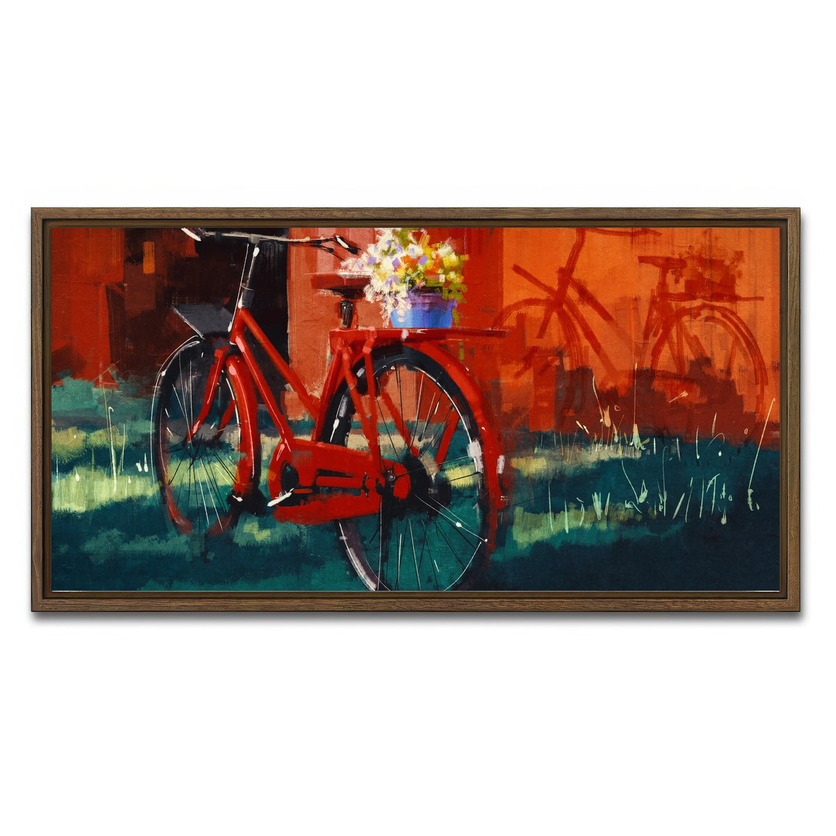 AUTO-MOCKUP WHITE | Painting of vintage bicycle | 1 Piece | Walnut Framed Canvas | group=2x1
