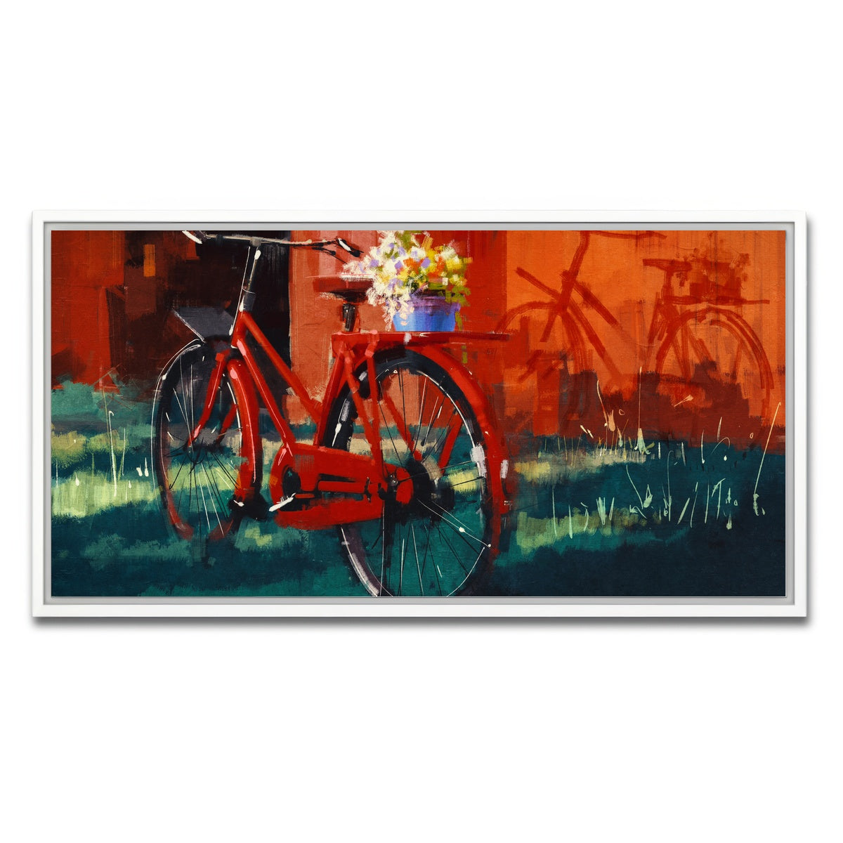AUTO-MOCKUP WHITE | Painting of vintage bicycle | 1 Piece | White Framed Canvas | group=2x1