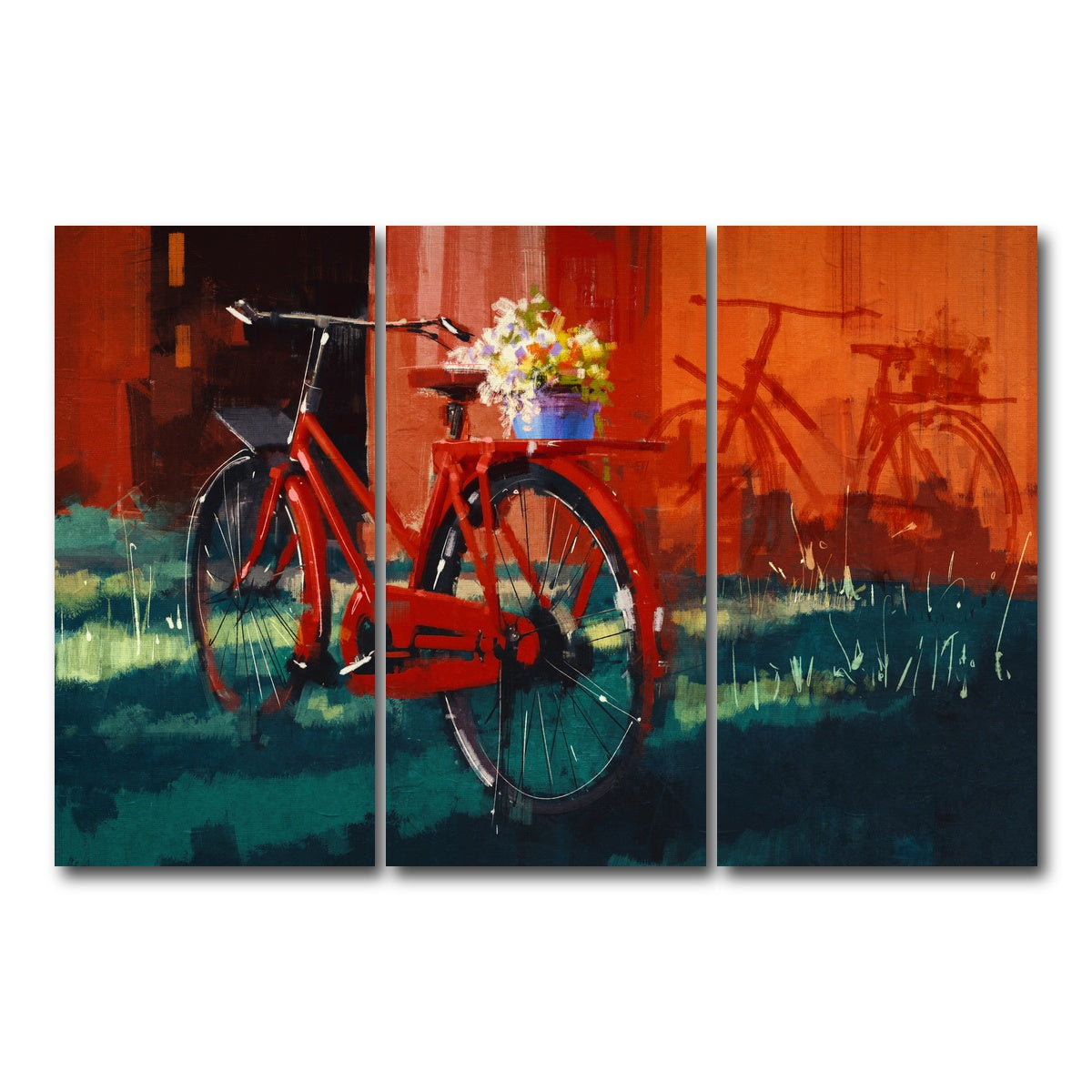 AUTO-MOCKUP WHITE | Painting of vintage bicycle | 3 Piece | Gallery Wrap Canvas | group=12x24