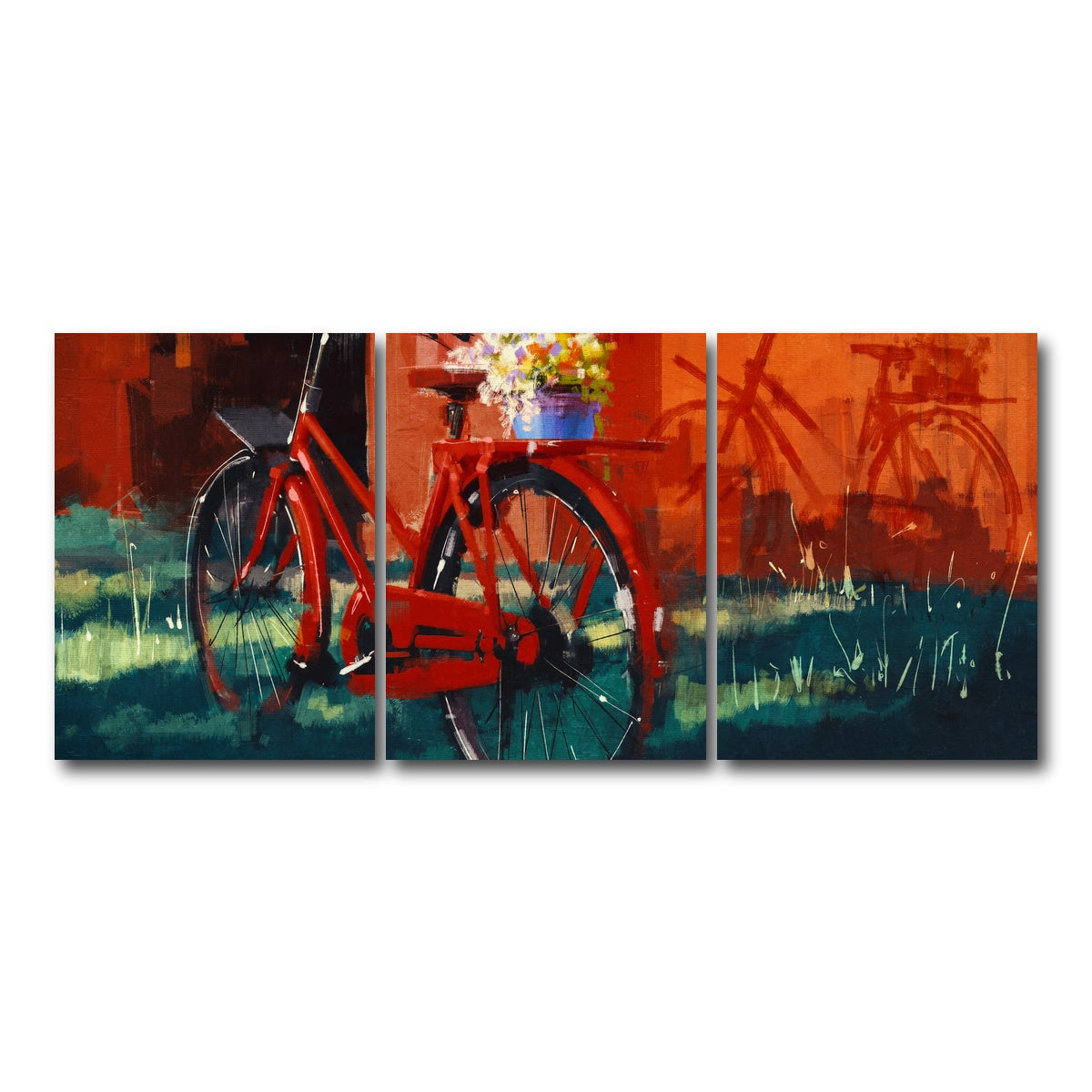 AUTO-MOCKUP WHITE | Painting of vintage bicycle | 3 Piece | Gallery Wrap Canvas | group=18x24