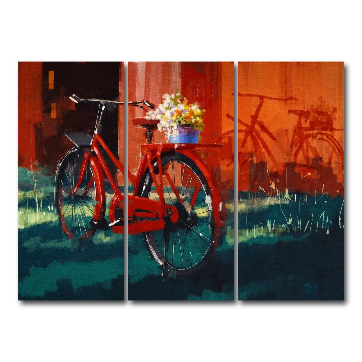 AUTO-MOCKUP WHITE | Painting of vintage bicycle | 3 Piece | Gallery Wrap Canvas | group=8x18