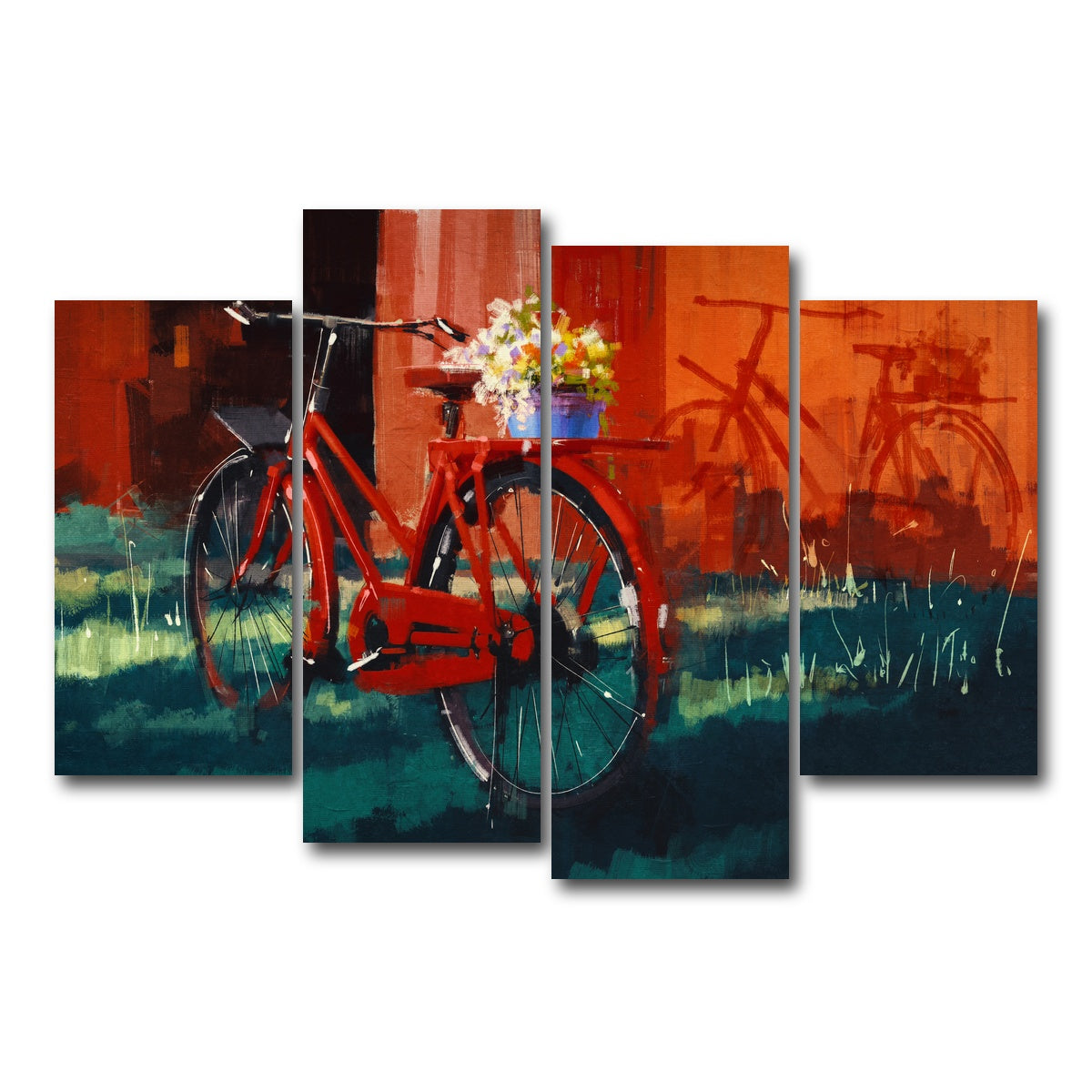AUTO-MOCKUP WHITE | Painting of vintage bicycle | 4 Piece | Gallery Wrap Canvas | group=4_short