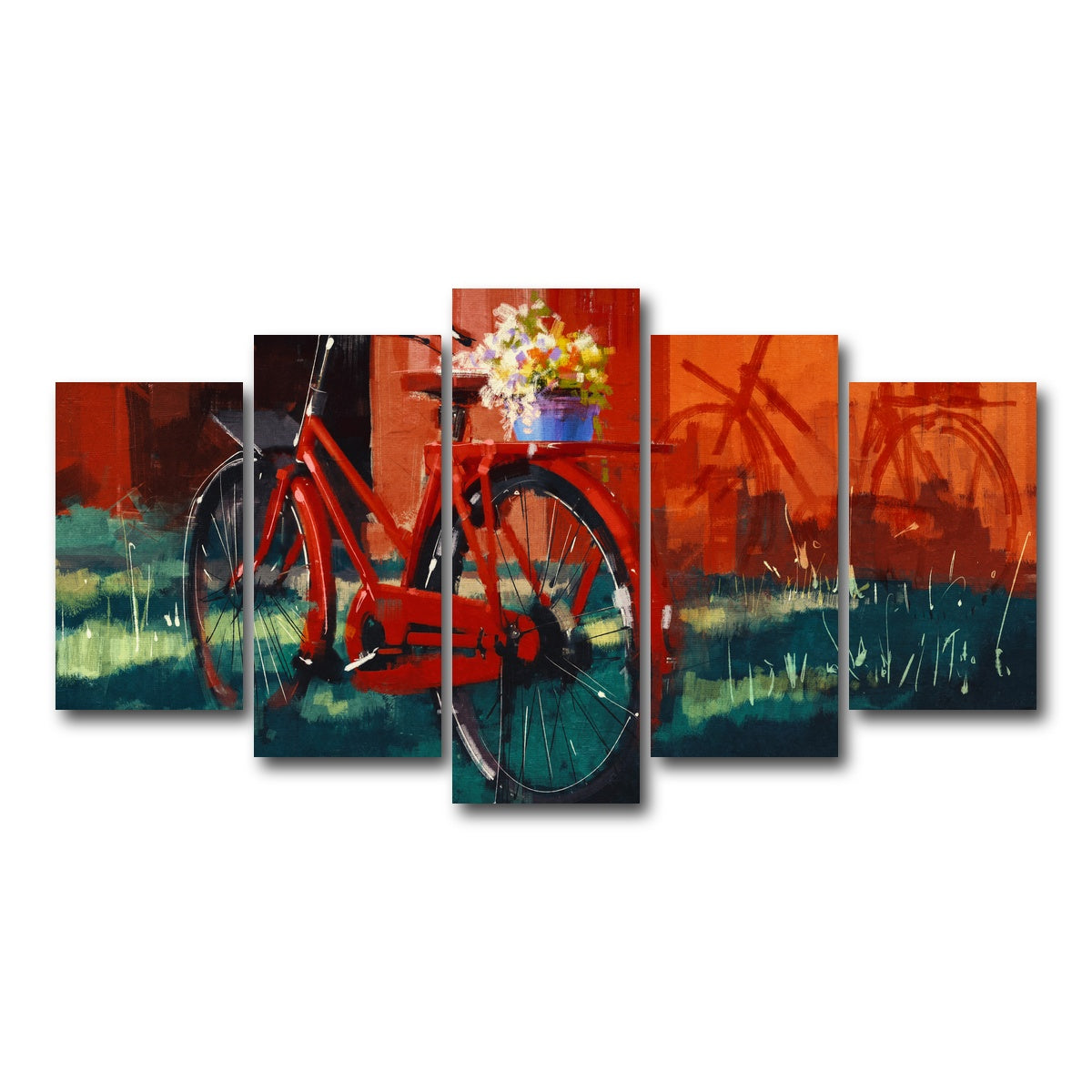 AUTO-MOCKUP WHITE | Painting of vintage bicycle | 5 Piece | Gallery Wrap Canvas | group=5_normal