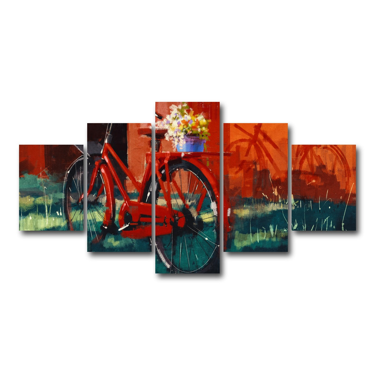 AUTO-MOCKUP WHITE | Painting of vintage bicycle | 5 Piece | Gallery Wrap Canvas | group=5_short