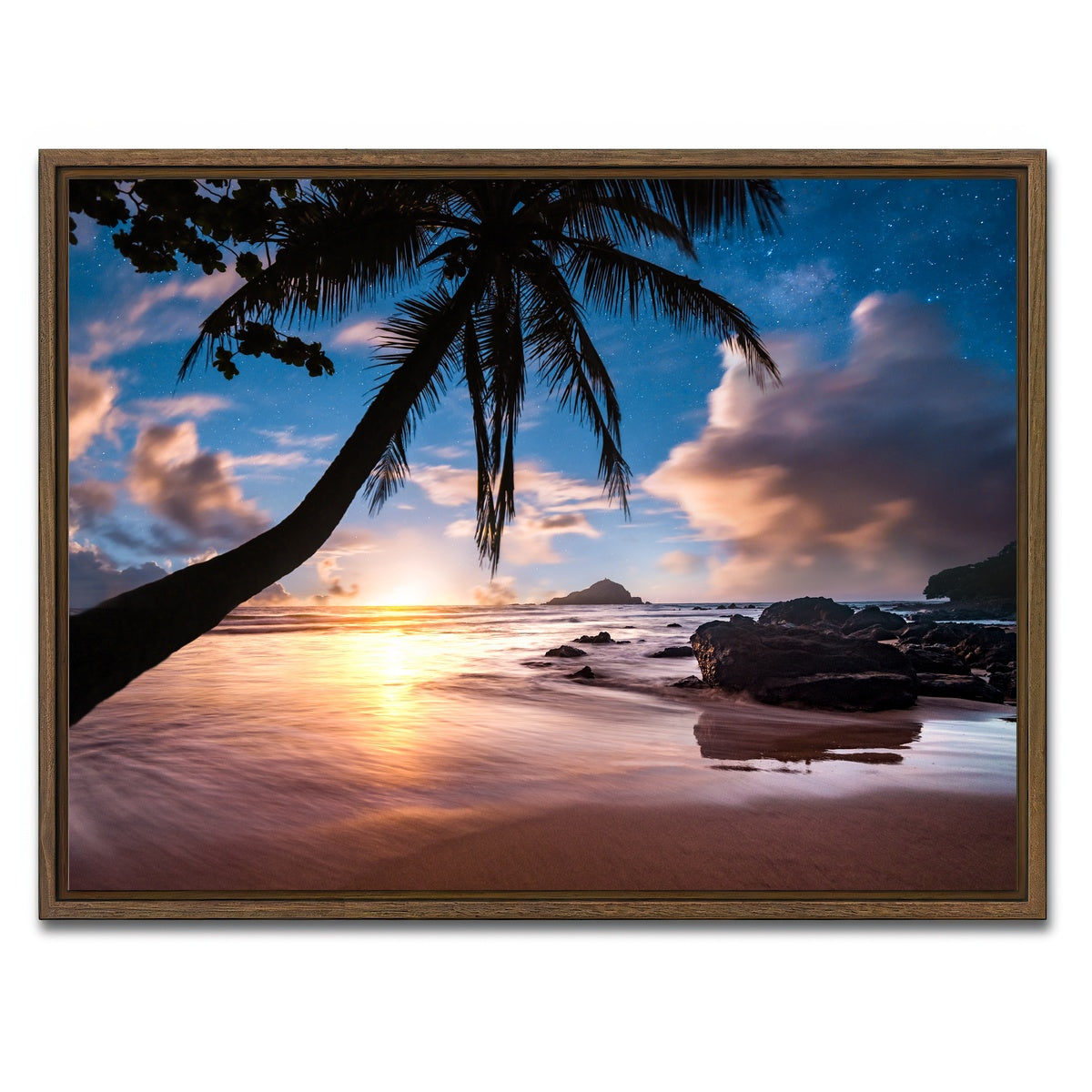 AUTO-MOCKUP WHITE | Palm Tree Beach | 1 Piece | Walnut Framed Canvas | group=4x3
