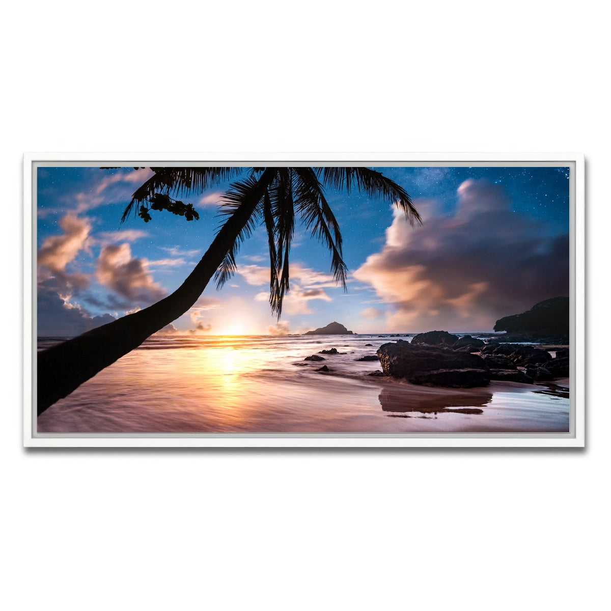 AUTO-MOCKUP WHITE | Palm Tree Beach | 1 Piece | White Framed Canvas | group=2x1