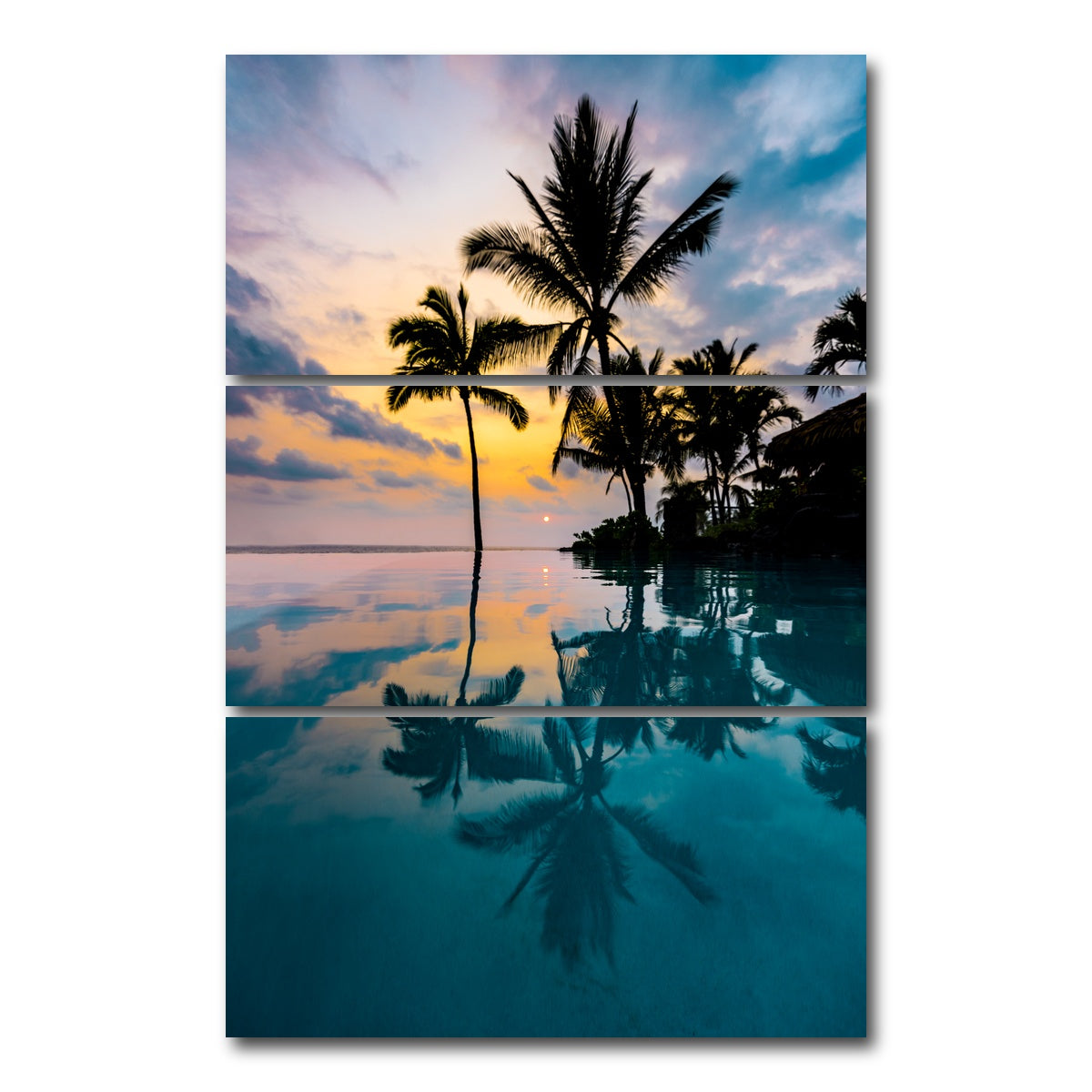 AUTO-MOCKUP WHITE | Palm Tree Reflection | 3 Piece | Gallery Wrap Canvas | group=12x24_stacked