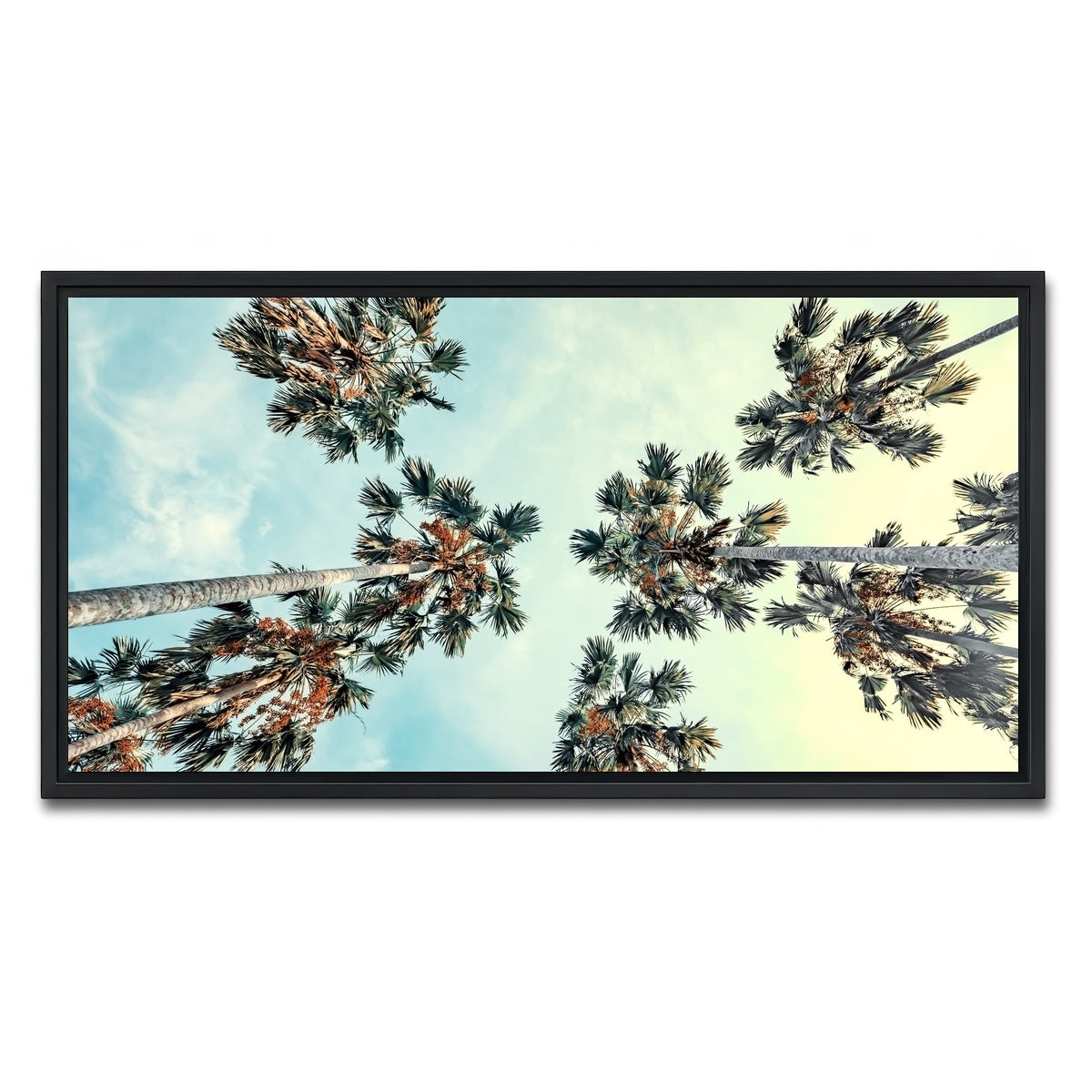AUTO-MOCKUP WHITE | Palm Trees Blue Sky | 1 Piece | Black Framed Canvas | group=2x1