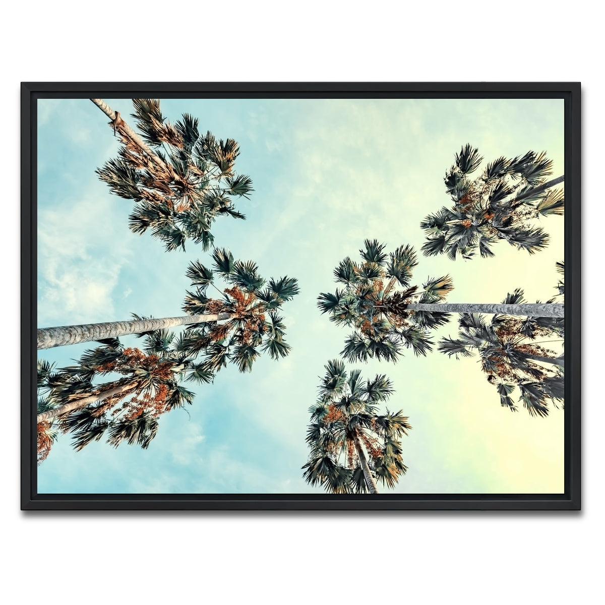 AUTO-MOCKUP WHITE | Palm Trees Blue Sky | 1 Piece | Black Framed Canvas | group=4x3