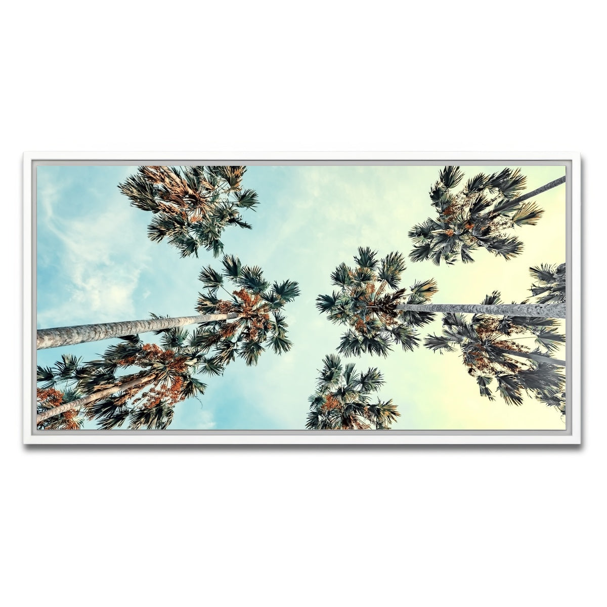 AUTO-MOCKUP WHITE | Palm Trees Blue Sky | 1 Piece | White Framed Canvas | group=2x1