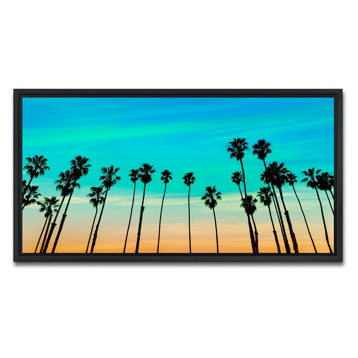 AUTO-MOCKUP WHITE | Palm tree Sunset Santa Barbara | 1 Piece | Black Framed Canvas | group=2x1