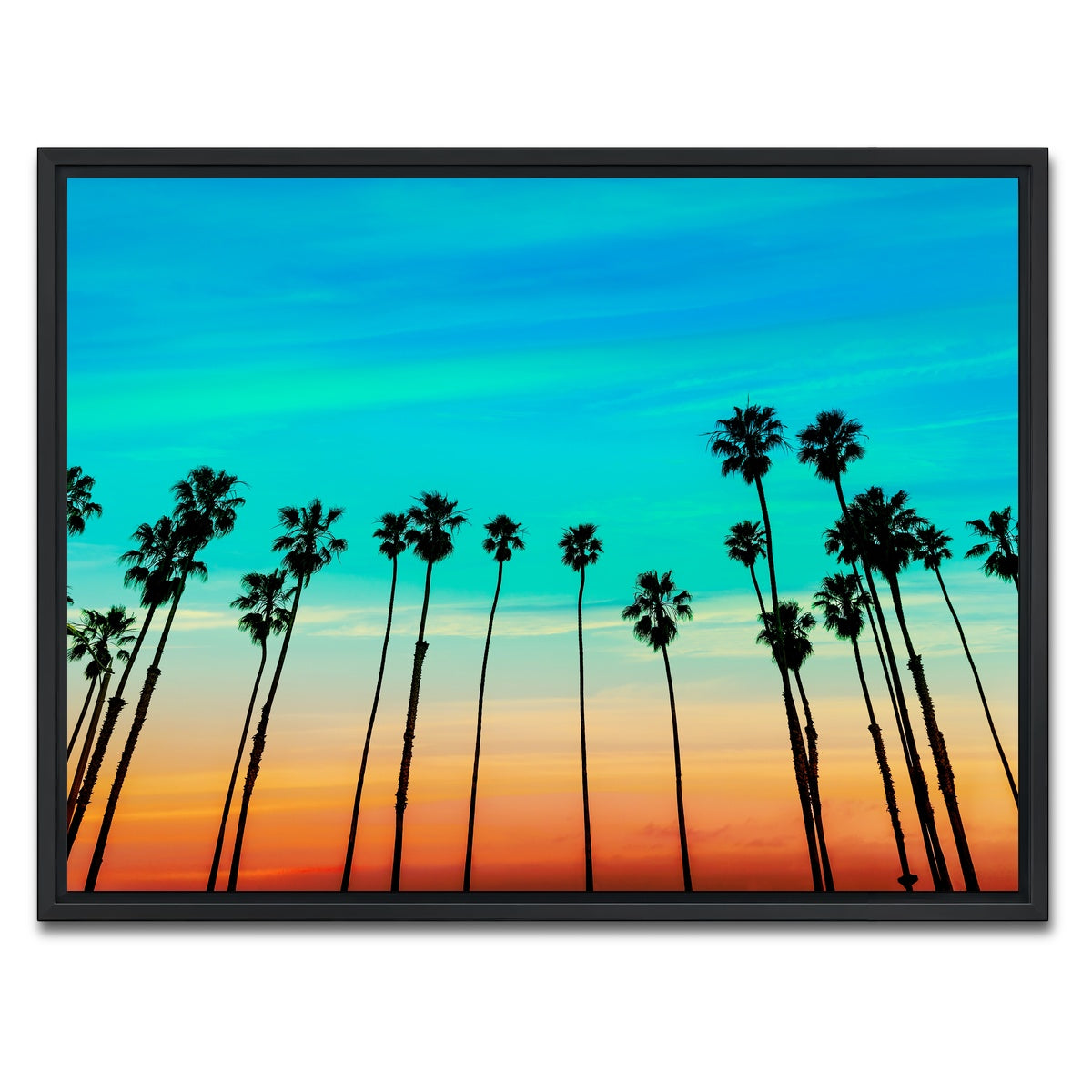 AUTO-MOCKUP WHITE | Palm tree Sunset Santa Barbara | 1 Piece | Black Framed Canvas | group=4x3