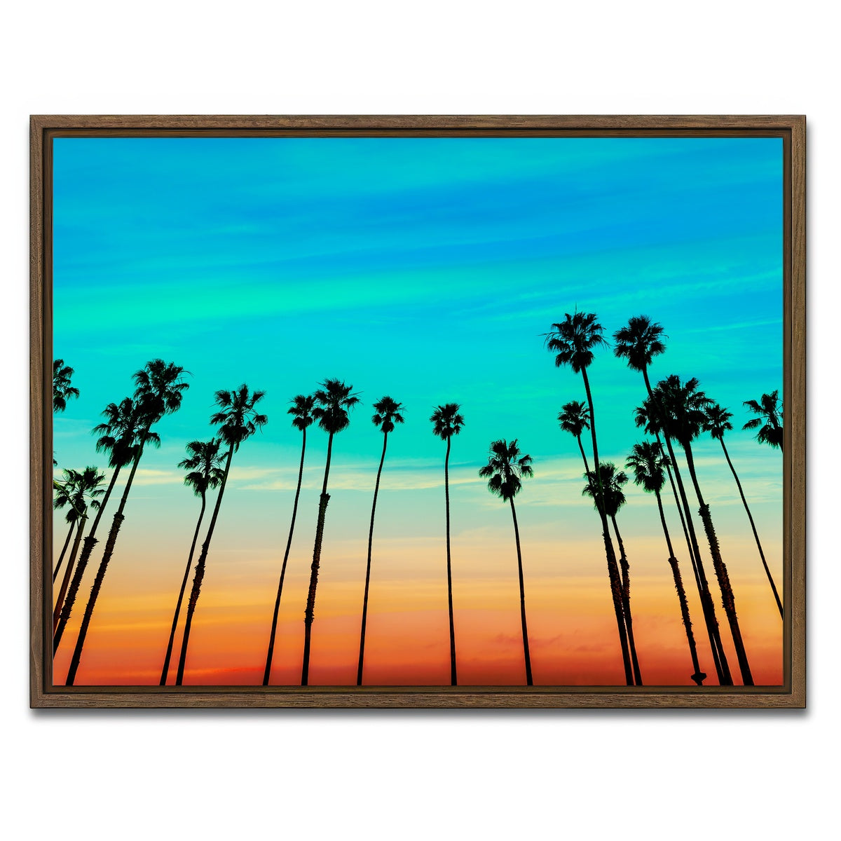 AUTO-MOCKUP WHITE | Palm tree Sunset Santa Barbara | 1 Piece | Walnut Framed Canvas | group=4x3