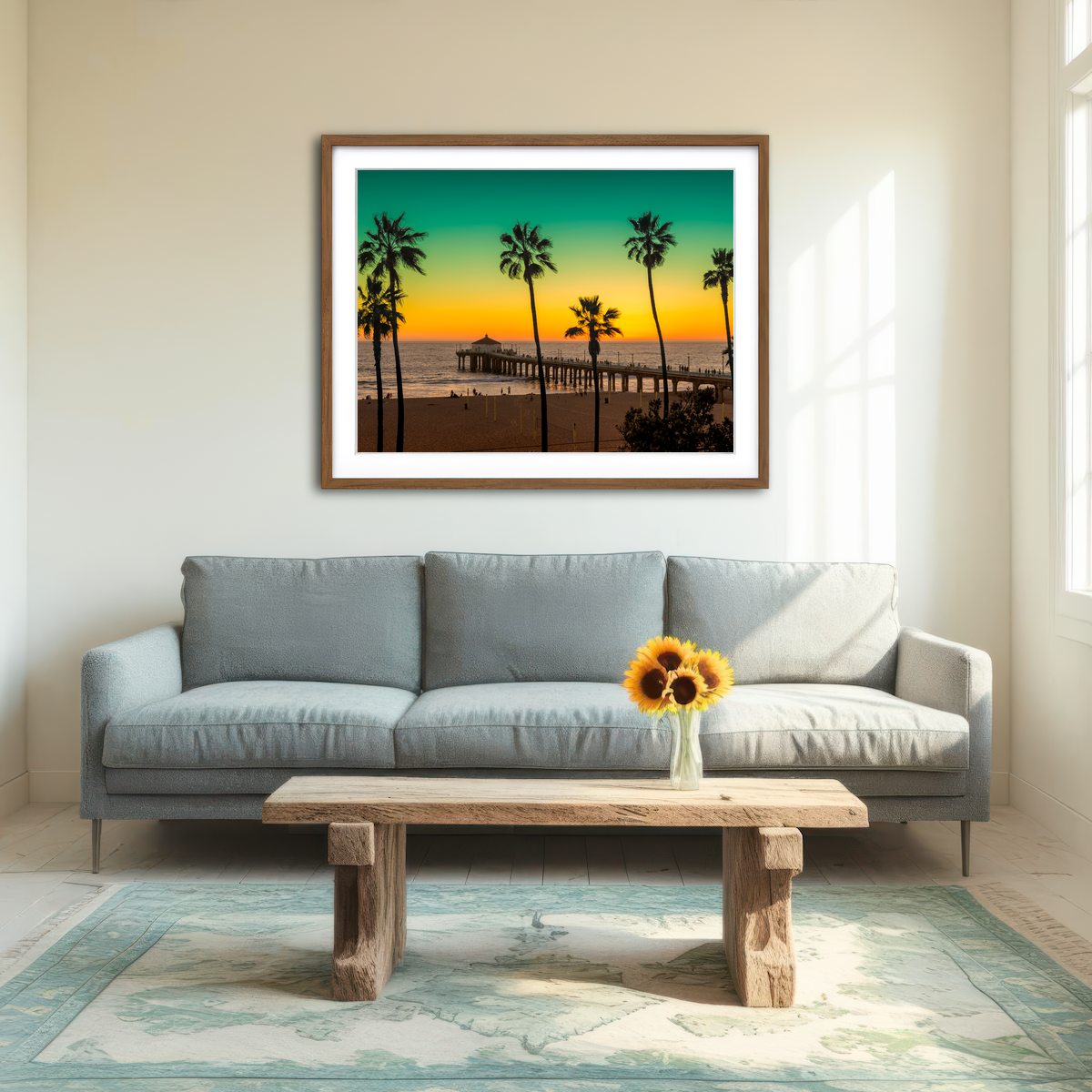 AUTO-MOCKUP ROOM | Palm Trees and Pier on Manhattan Beach Wall Art