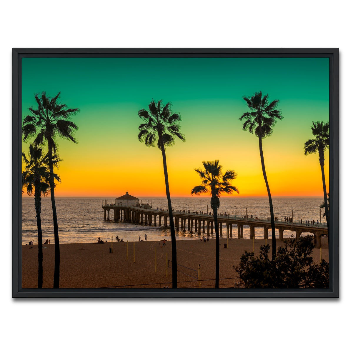 AUTO-MOCKUP WHITE | Palm trees and Pier on Manhattan Beach | 1 Piece | Black Framed Canvas | group=4x3
