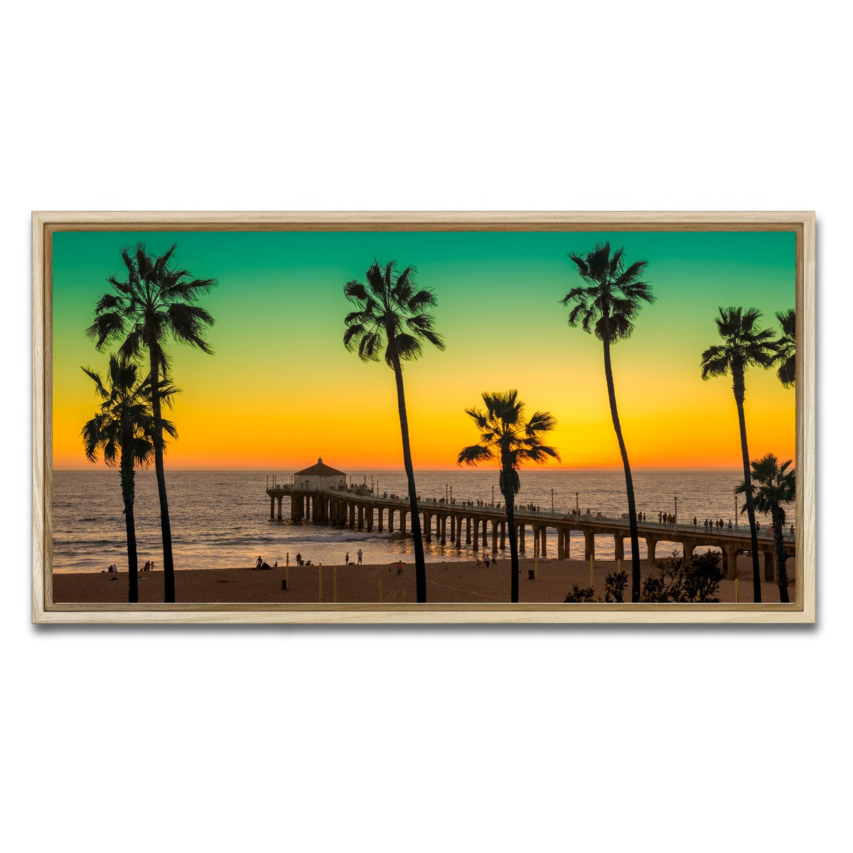 AUTO-MOCKUP WHITE | Palm trees and Pier on Manhattan Beach | 1 Piece | Natural Framed Canvas | group=2x1