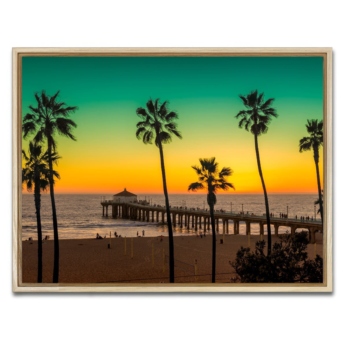 AUTO-MOCKUP WHITE | Palm trees and Pier on Manhattan Beach | 1 Piece | Natural Framed Canvas | group=4x3