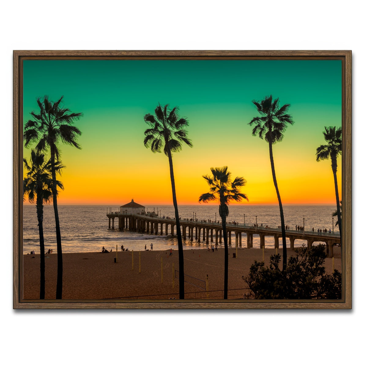 AUTO-MOCKUP WHITE | Palm trees and Pier on Manhattan Beach | 1 Piece | Walnut Framed Canvas | group=4x3