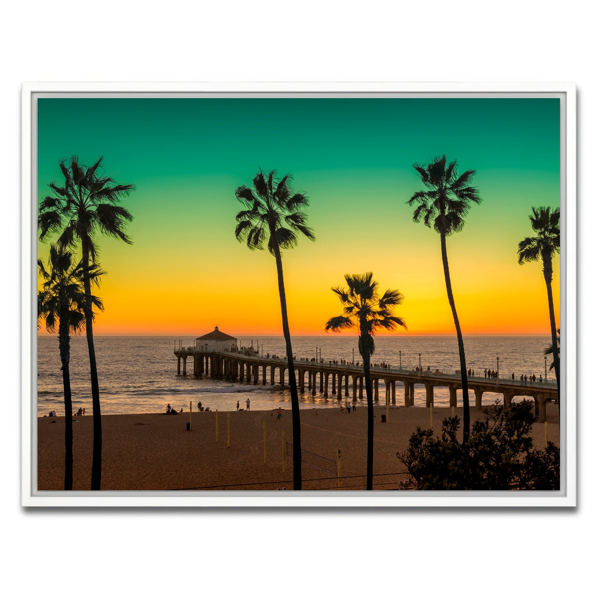 AUTO-MOCKUP WHITE | Palm trees and Pier on Manhattan Beach | 1 Piece | White Framed Canvas | group=4x3