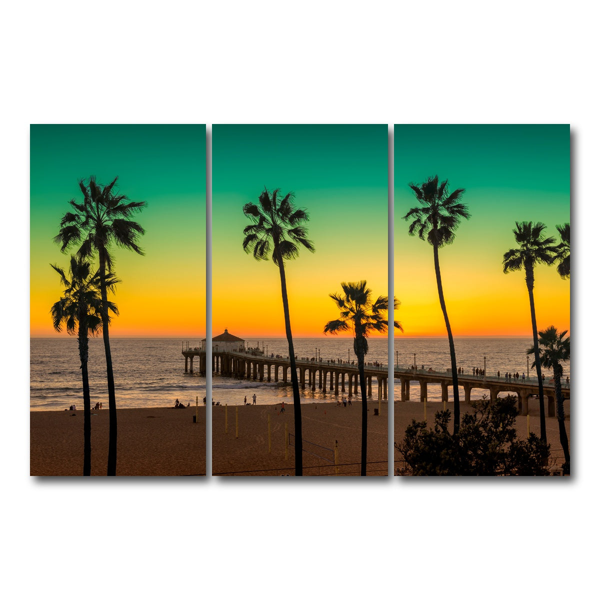 AUTO-MOCKUP WHITE | Palm trees and Pier on Manhattan Beach | 3 Piece | Gallery Wrap Canvas | group=12x24