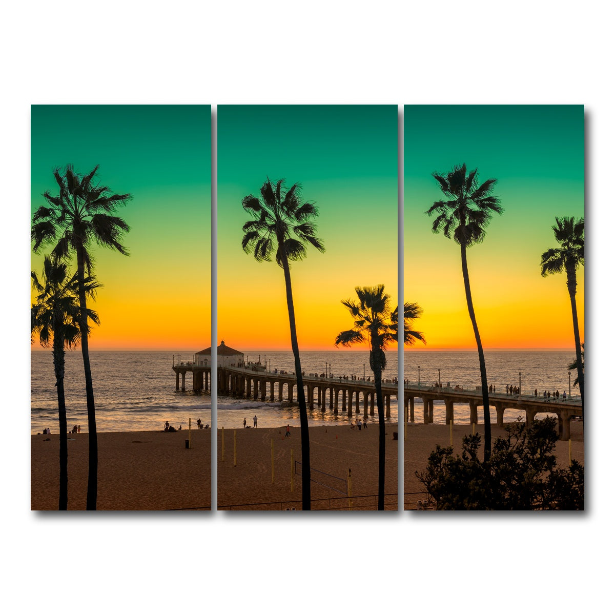 AUTO-MOCKUP WHITE | Palm trees and Pier on Manhattan Beach | 3 Piece | Gallery Wrap Canvas | group=8x18