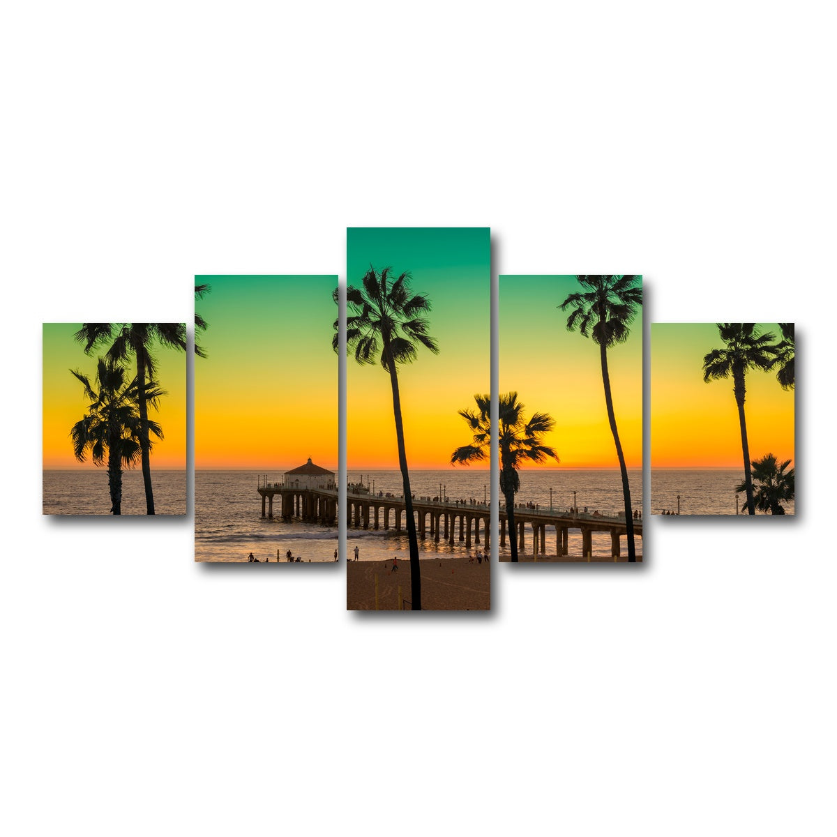 AUTO-MOCKUP WHITE | Palm trees and Pier on Manhattan Beach | 5 Piece | Gallery Wrap Canvas | group=5_short