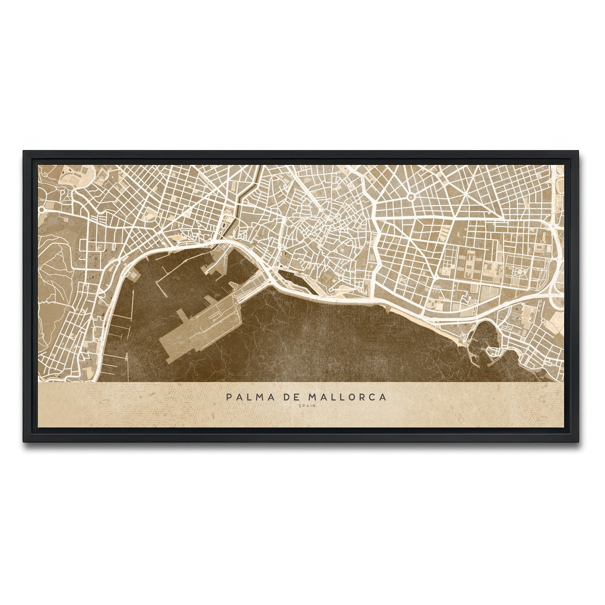 AUTO-MOCKUP WHITE | Palma De Mallorca Map | 1 Piece | Black Framed Canvas | group=2x1