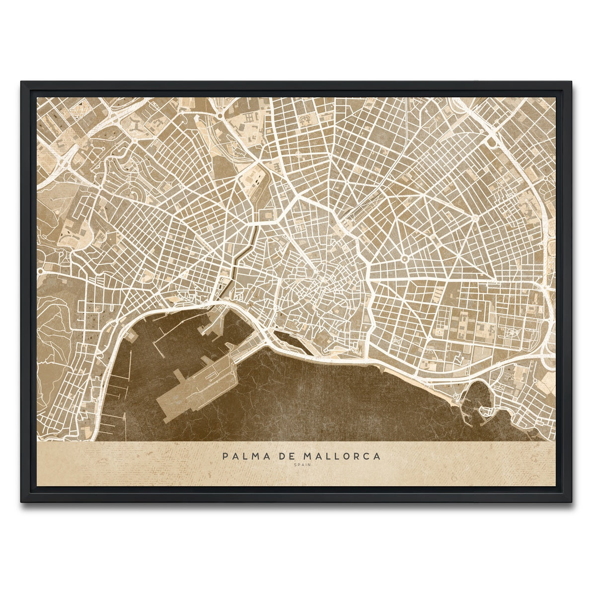 AUTO-MOCKUP WHITE | Palma De Mallorca Map | 1 Piece | Black Framed Canvas | group=4x3