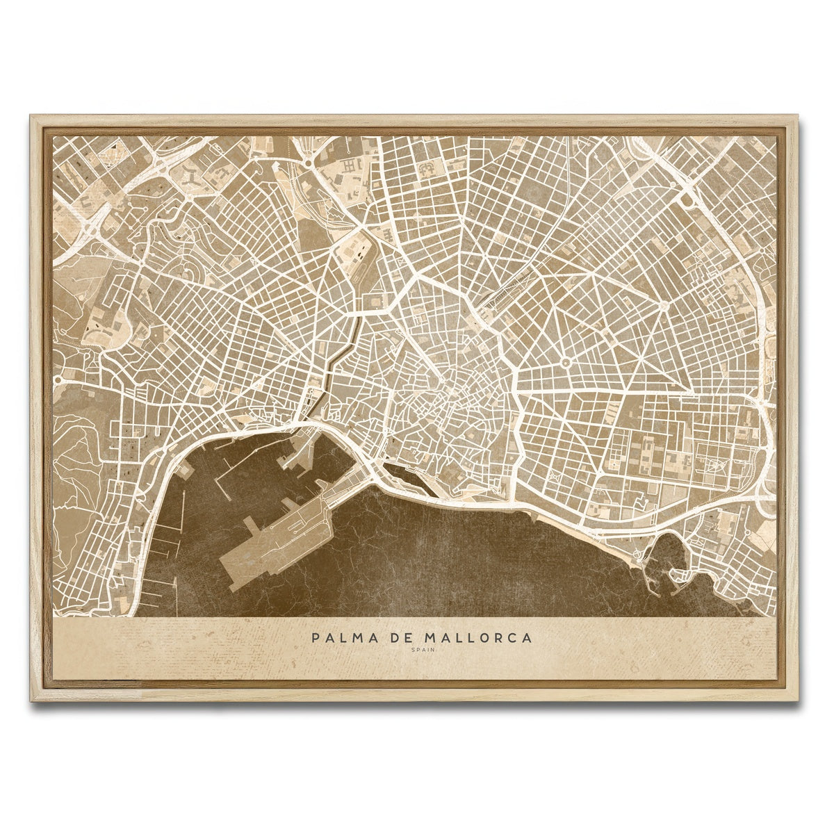 AUTO-MOCKUP WHITE | Palma De Mallorca Map | 1 Piece | Natural Framed Canvas | group=4x3