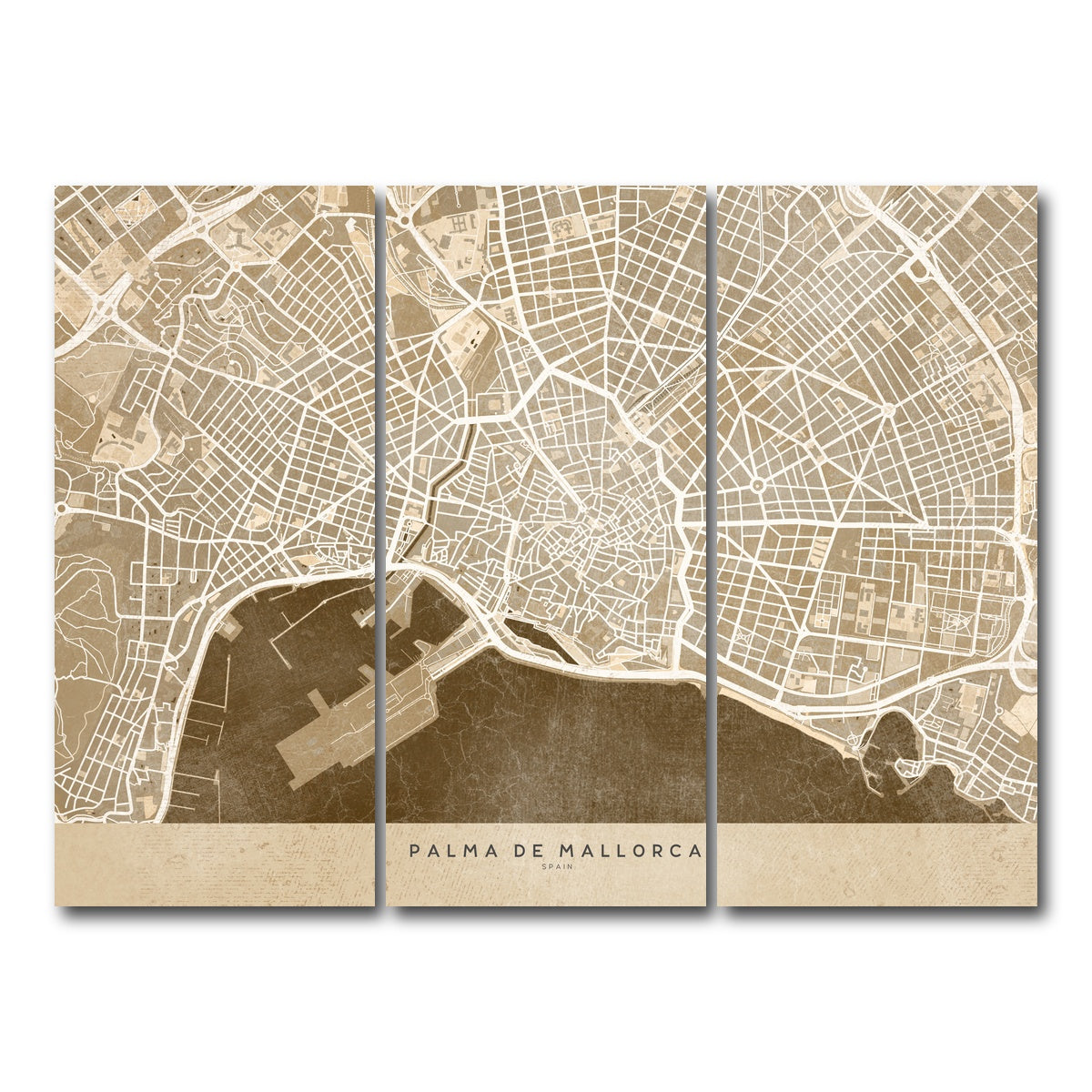 AUTO-MOCKUP WHITE | Palma De Mallorca Map | 3 Piece | Gallery Wrap Canvas | group=8x18