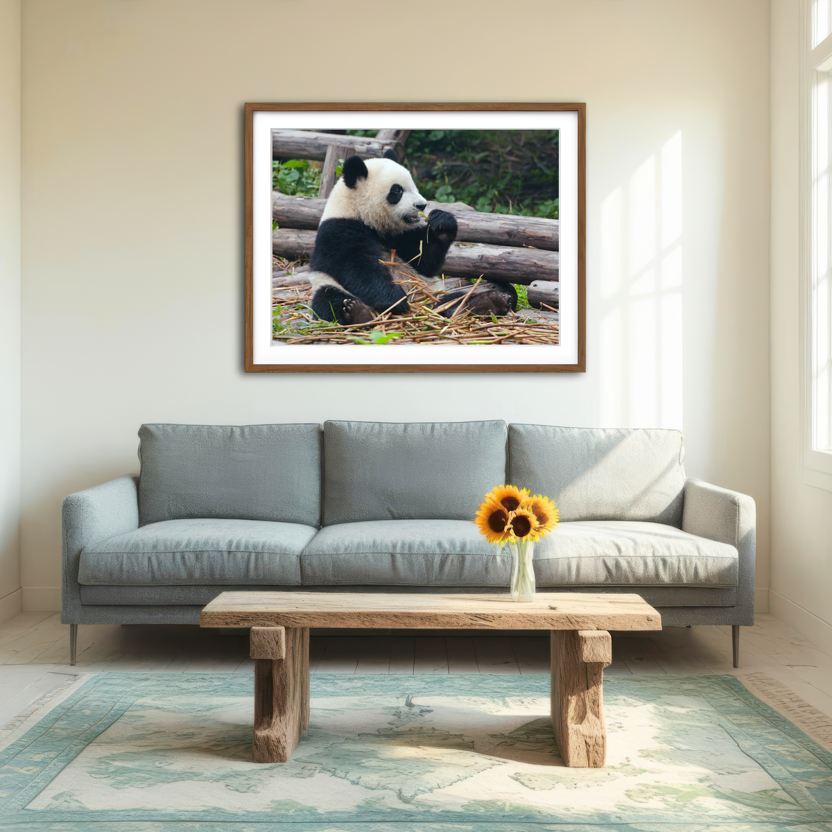 AUTO-MOCKUP ROOM | Panda Bear Eating Bamboo Wall Art
