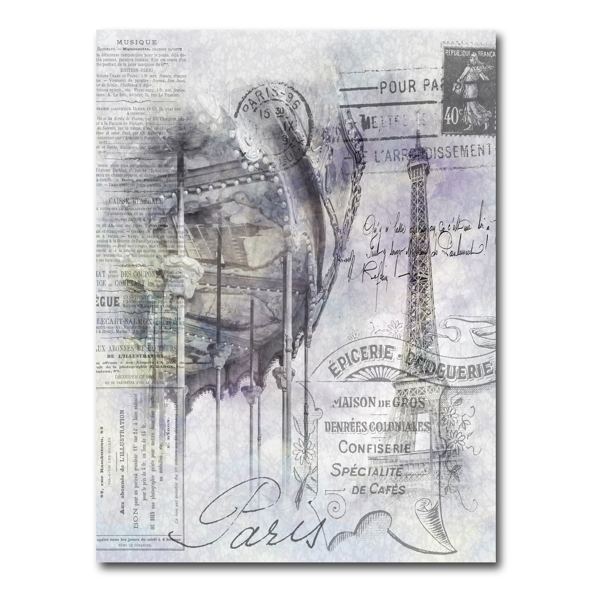AUTO-MOCKUP WHITE | Paris Collage - Eiffel Tower and carousel | 1 Piece | Gallery Wrap Canvas | group=3x4