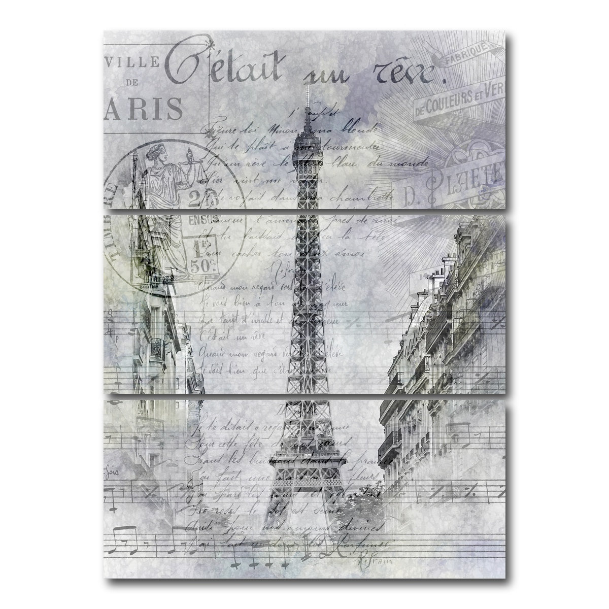 AUTO-MOCKUP WHITE | Paris Collage | 3 Piece | Gallery Wrap Canvas | group=8x18_stacked