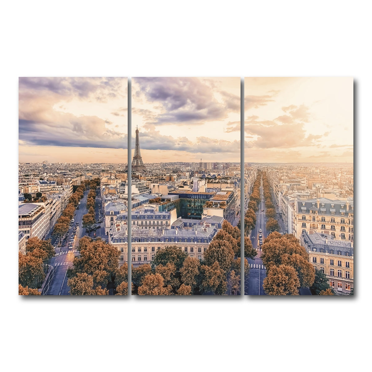 AUTO-MOCKUP WHITE | Paris Sunset | 3 Piece | Gallery Wrap Canvas | group=12x24