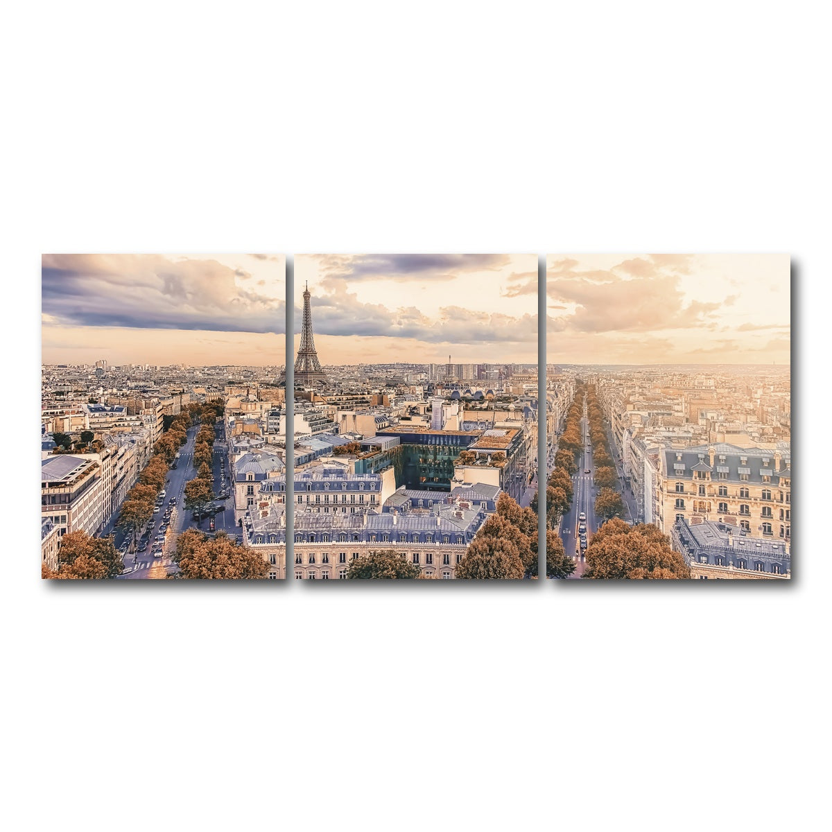AUTO-MOCKUP WHITE | Paris Sunset | 3 Piece | Gallery Wrap Canvas | group=18x24