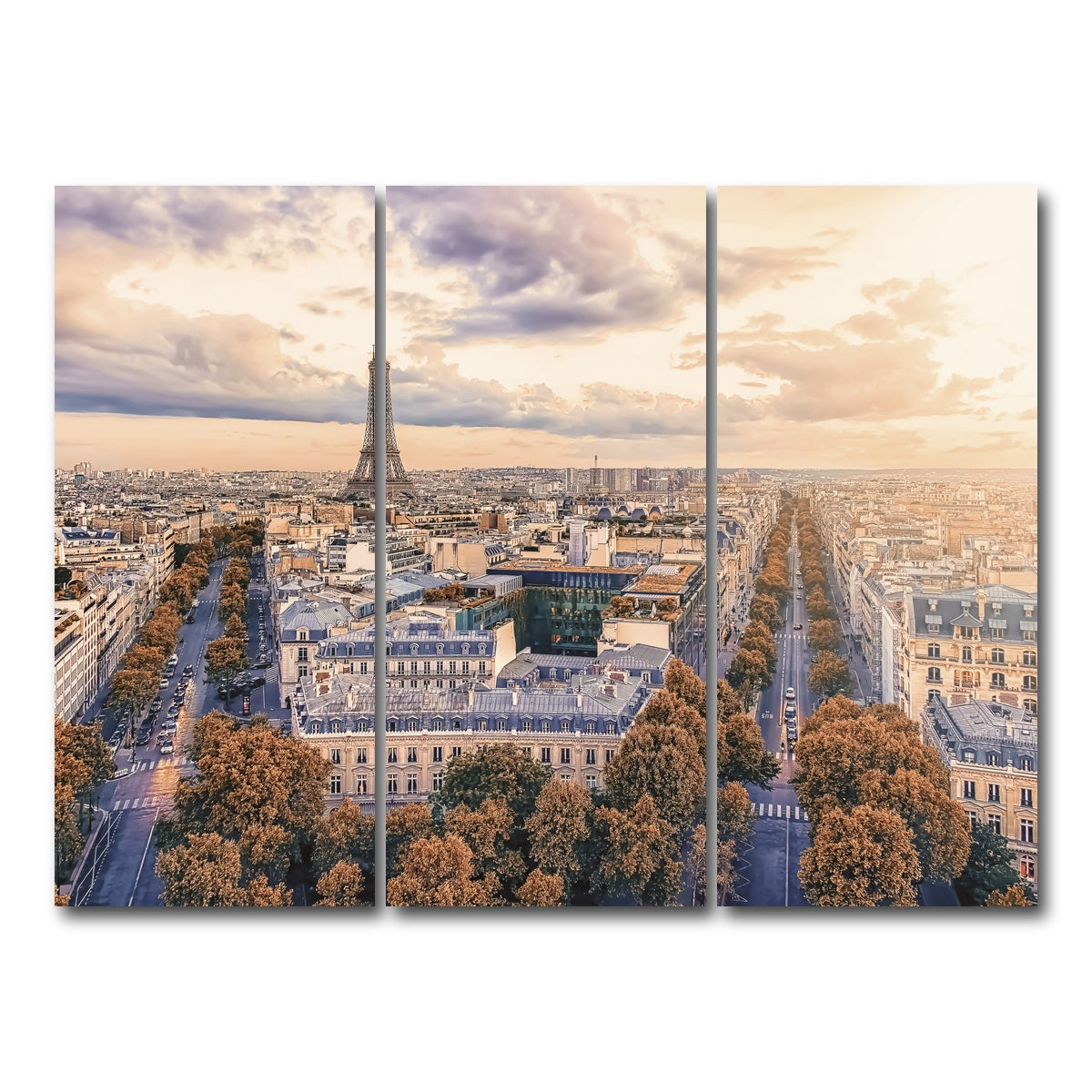 AUTO-MOCKUP WHITE | Paris Sunset | 3 Piece | Gallery Wrap Canvas | group=8x18
