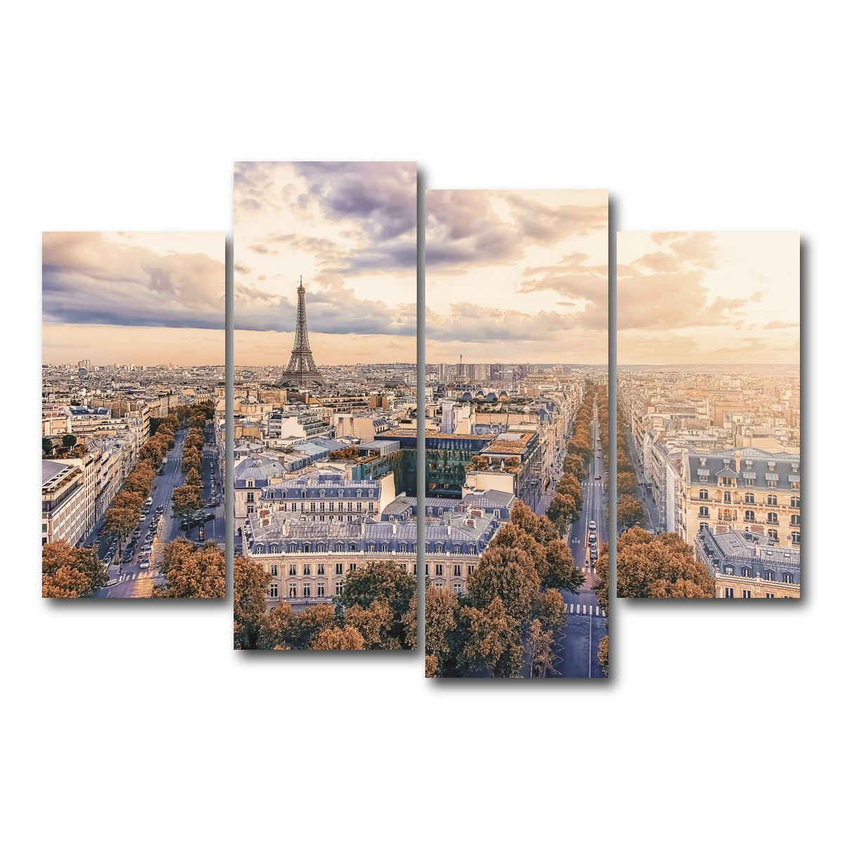 AUTO-MOCKUP WHITE | Paris Sunset | 4 Piece | Gallery Wrap Canvas | group=4_short