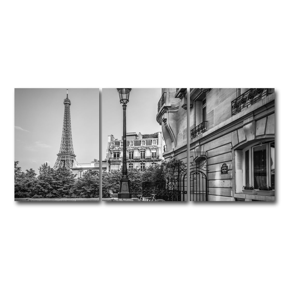 AUTO-MOCKUP WHITE | Parisian Charm Grayscale | 3 Piece | Gallery Wrap Canvas | group=18x24