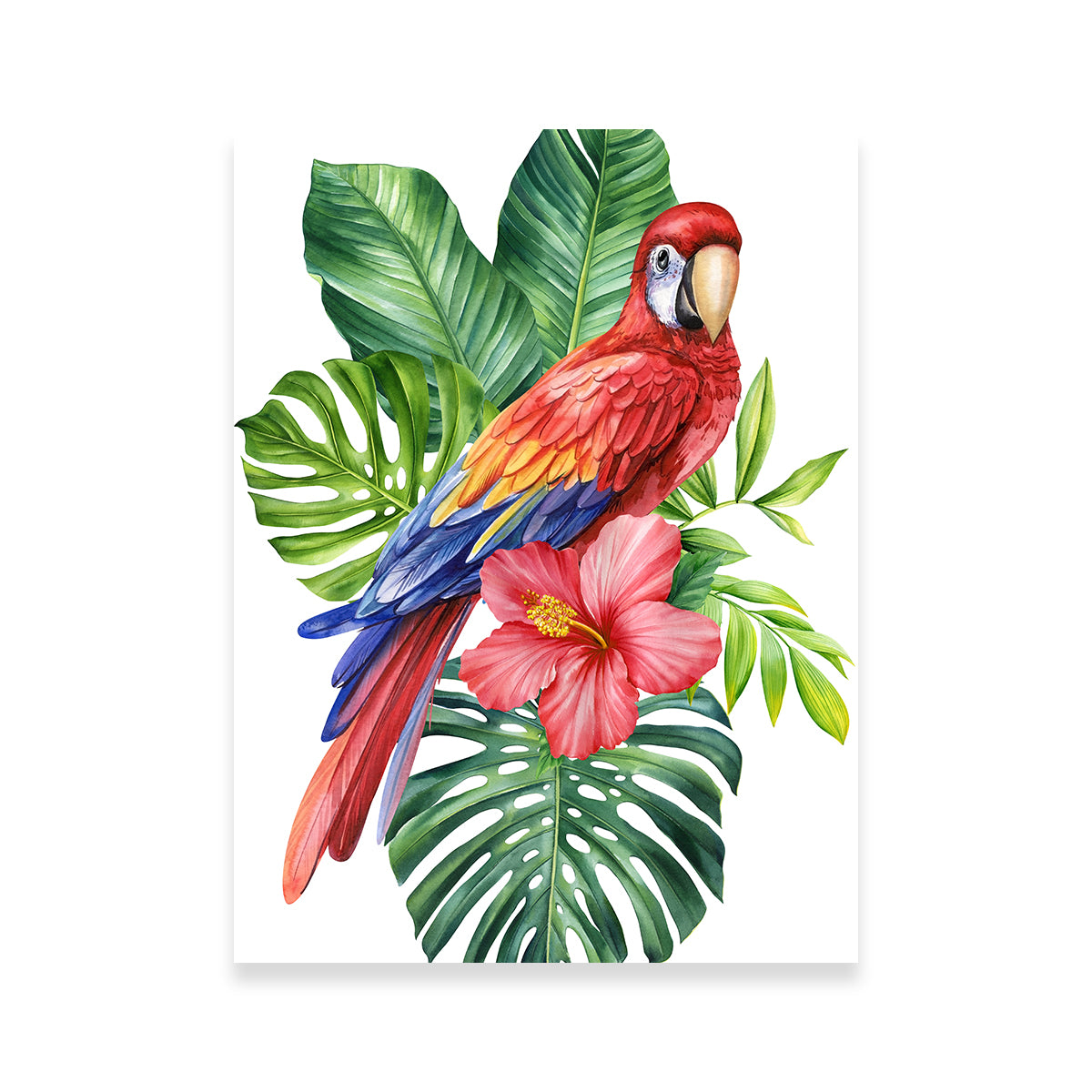 Parrot With Tropical Flowers Wall Art