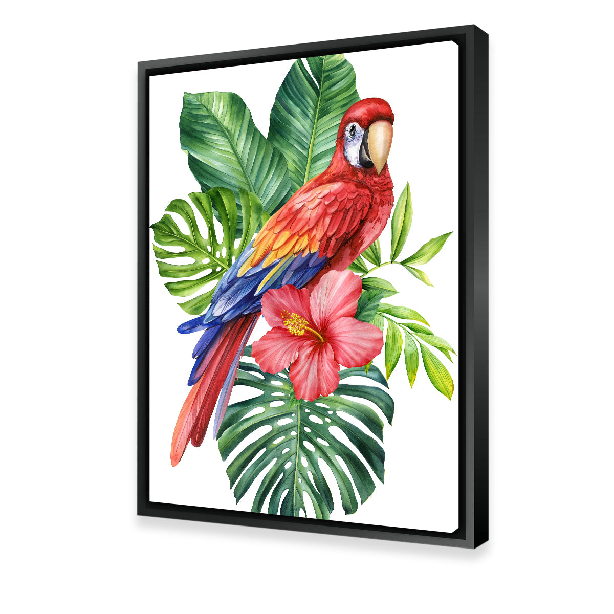 Parrot With Tropical Flowers Wall Art