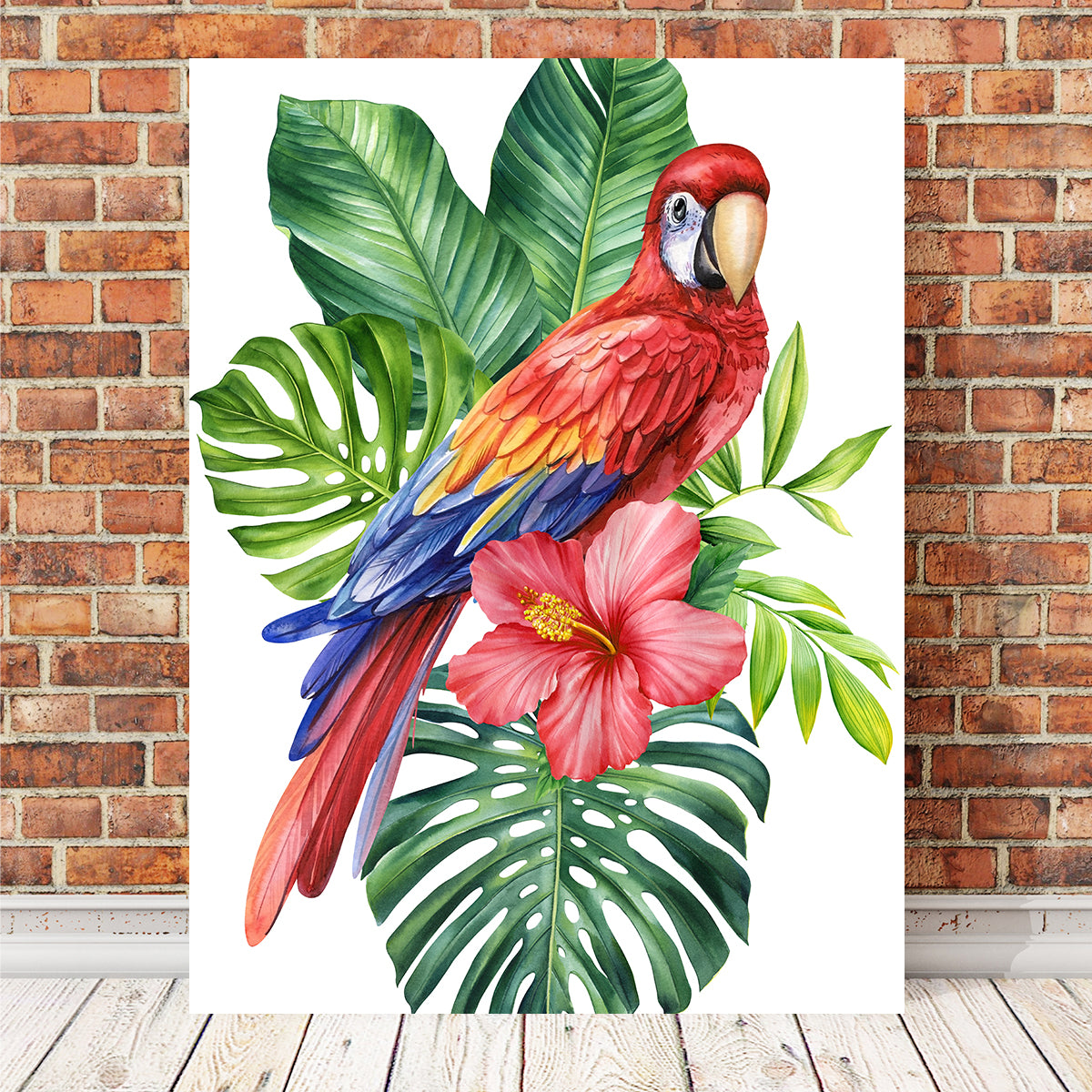 Parrot With Tropical Flowers Wall Art