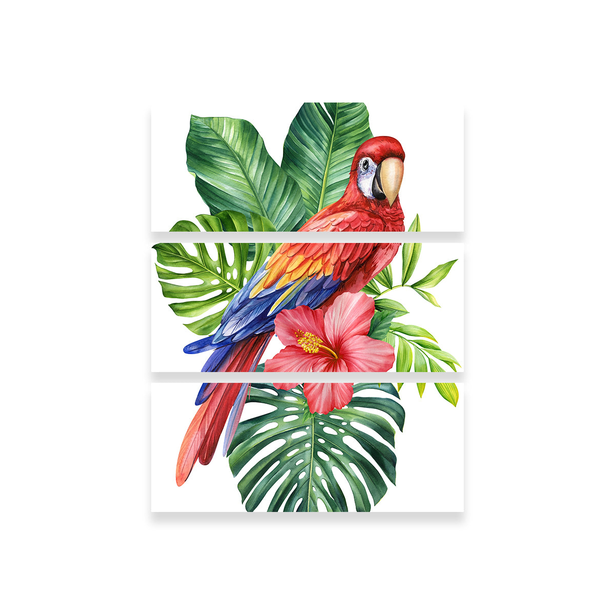 Parrot With Tropical Flowers Wall Art