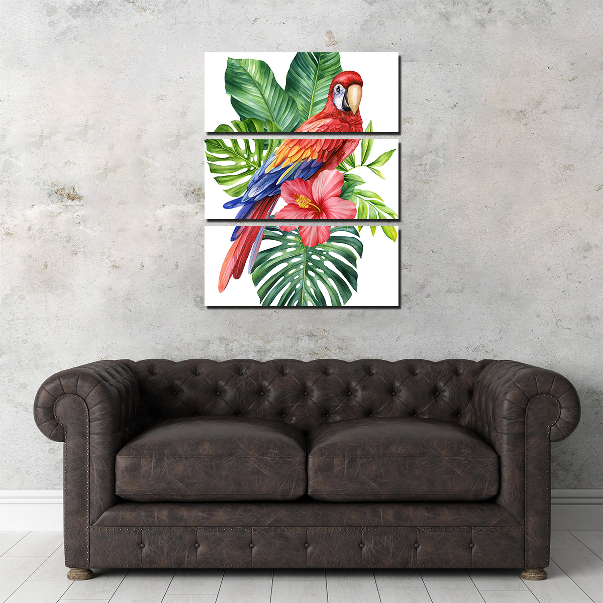 Parrot With Tropical Flowers Wall Art