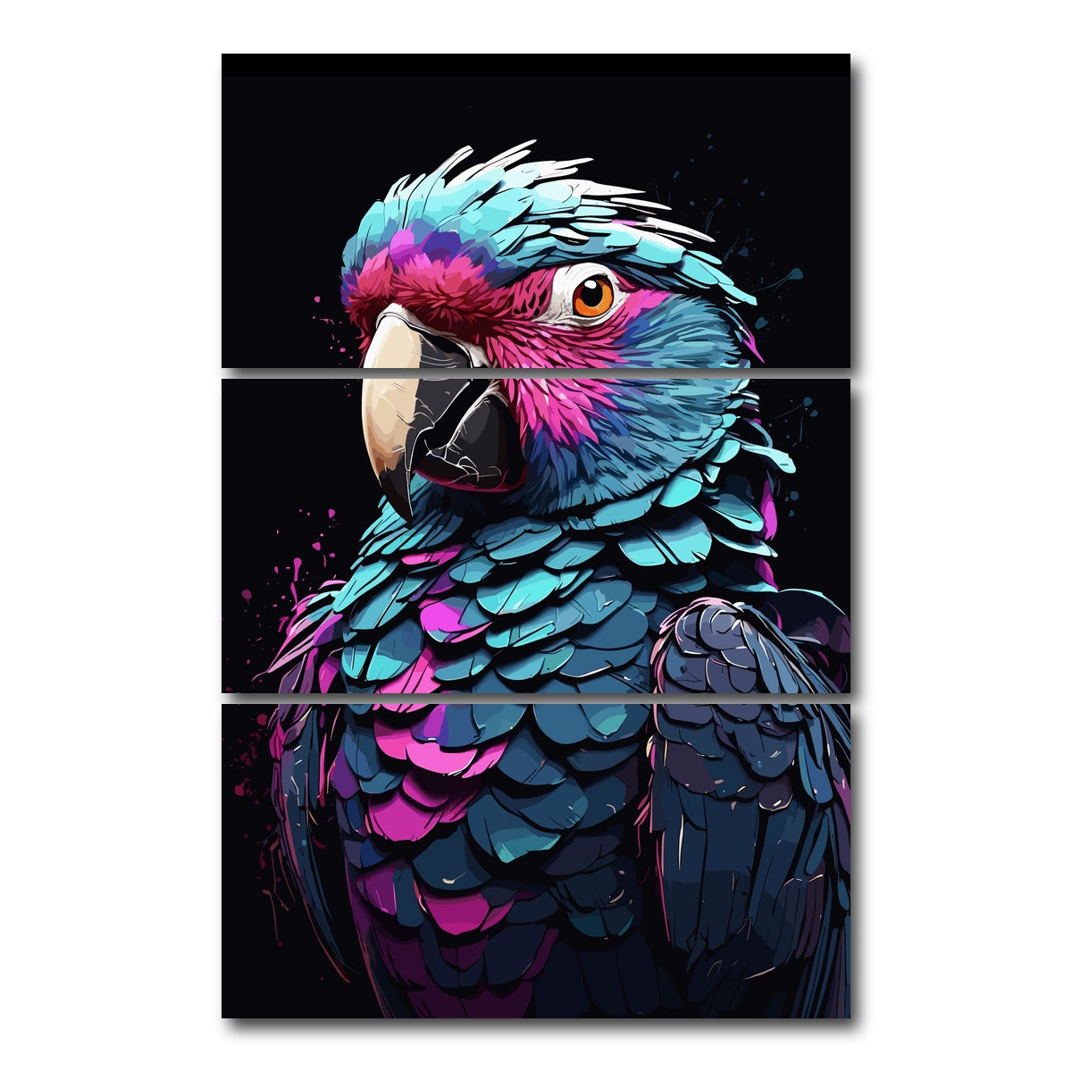 AUTO-MOCKUP WHITE | Parrot Animal Colorful | 3 Piece | Gallery Wrap Canvas | group=12x24_stacked