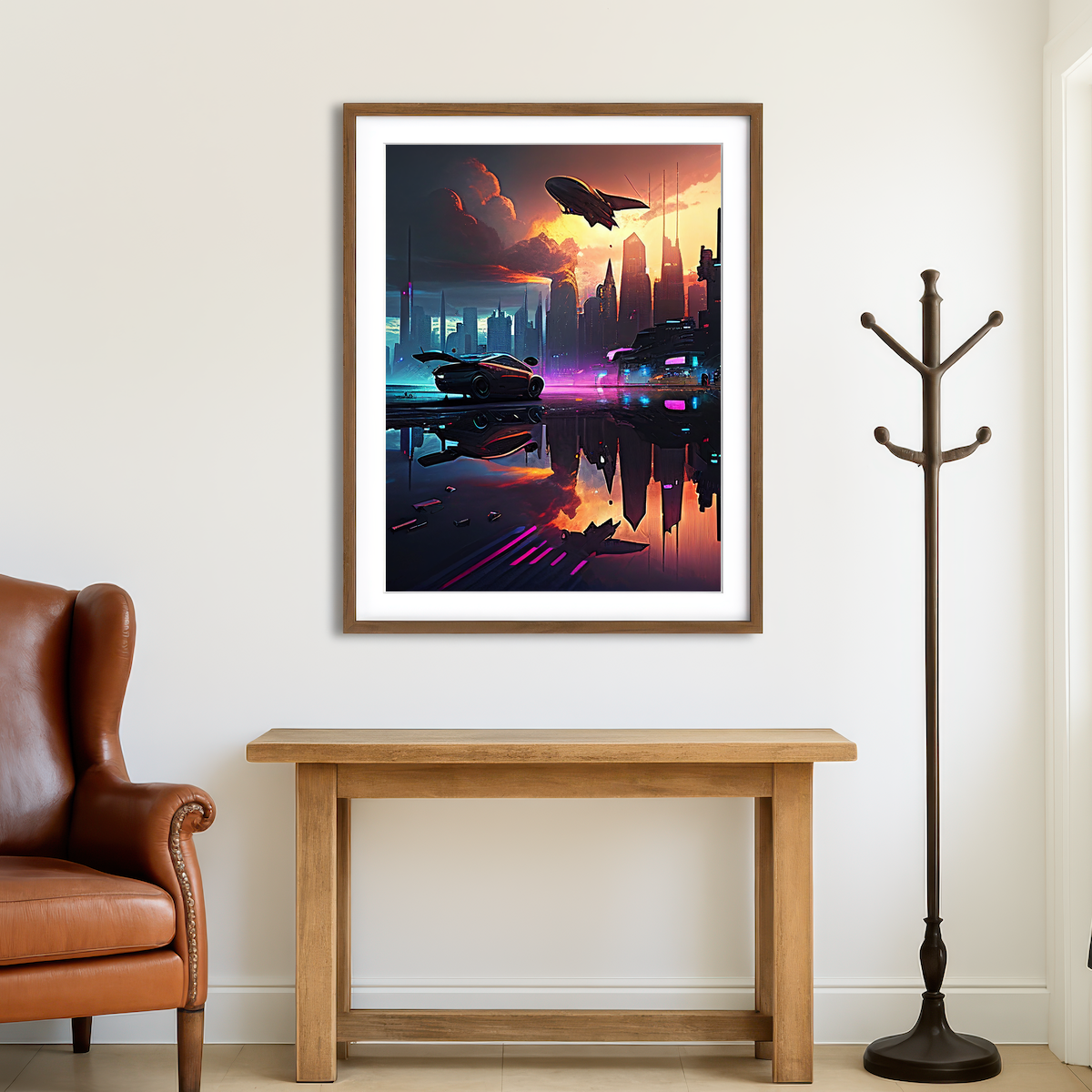 AUTO-MOCKUP ROOM | Patrol Over the Cyber Metropolis Wall Art