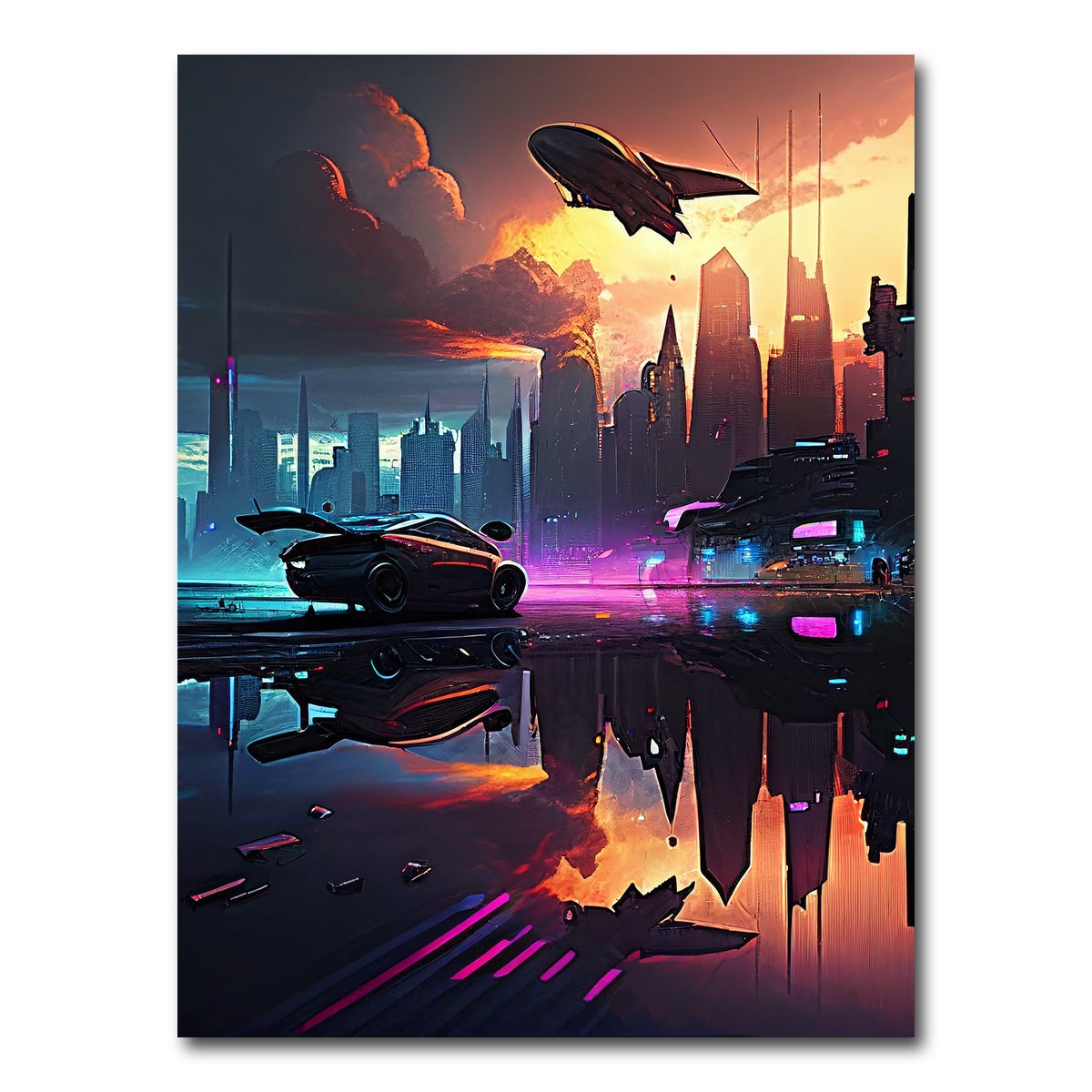 AUTO-MOCKUP WHITE | Patrol Over the Cyber Metropolis | 1 Piece | Gallery Wrap Canvas | group=3x4