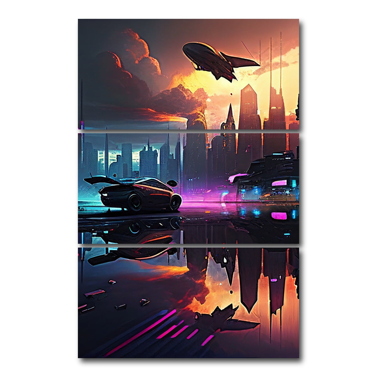AUTO-MOCKUP WHITE | Patrol Over the Cyber Metropolis | 3 Piece | Gallery Wrap Canvas | group=12x24_stacked