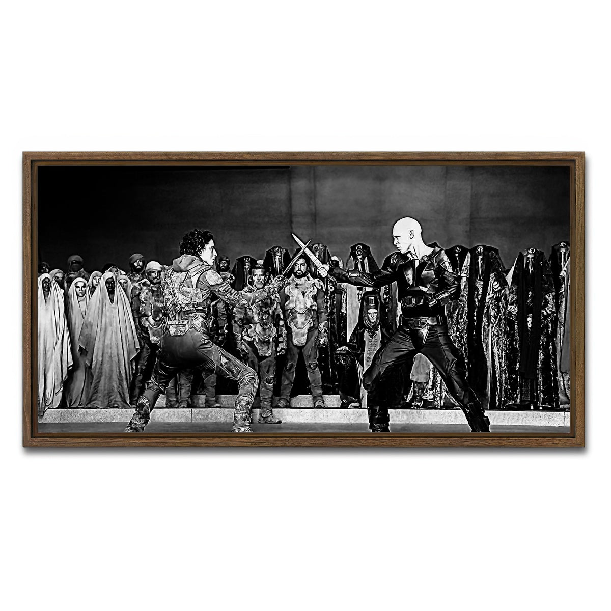 AUTO-MOCKUP WHITE | Paul Vs. Feyd Rautha Grayscale | 1 Piece | Walnut Framed Canvas | group=2x1